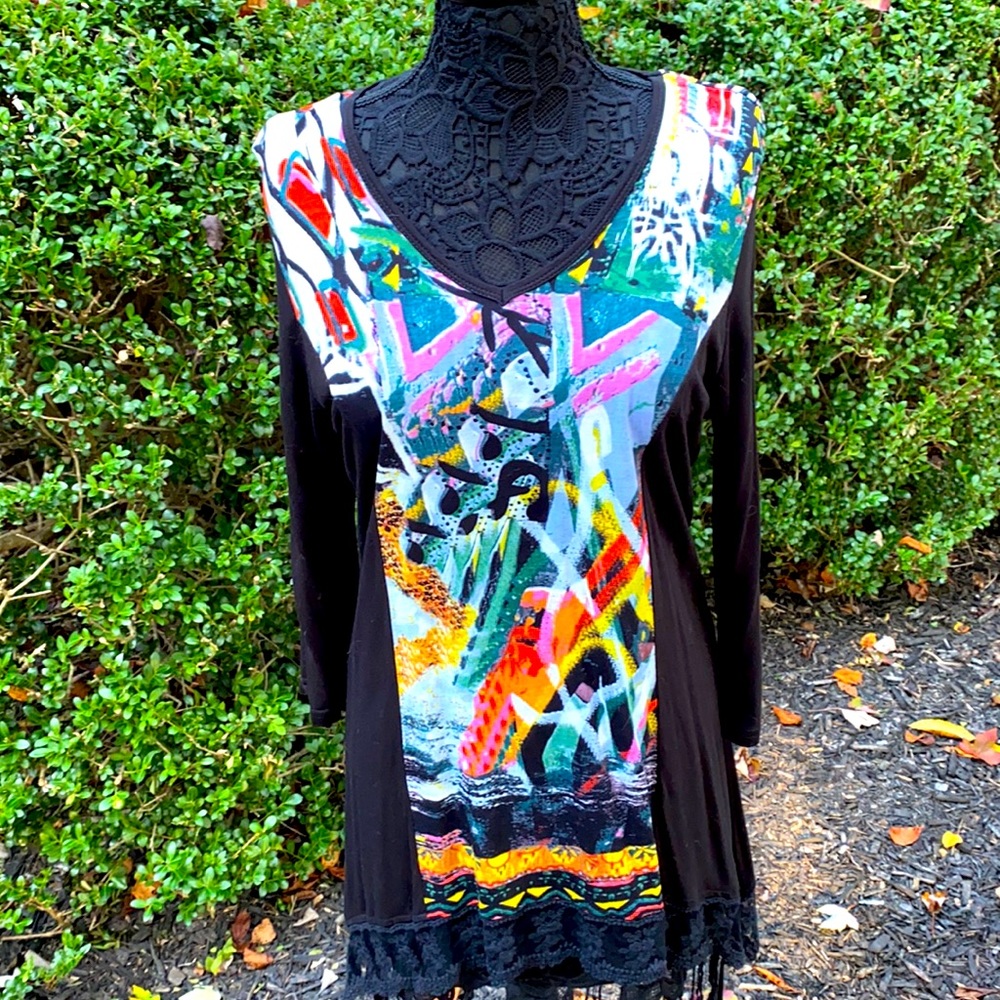 Black tunic/dress with vibrant print